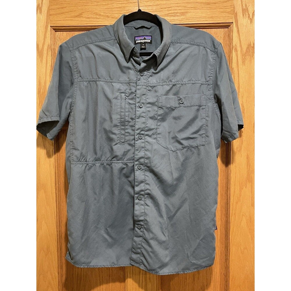 Patagonia Gallegos Short Sleeve Button Down Hiking Fishing Shirt Green Medium